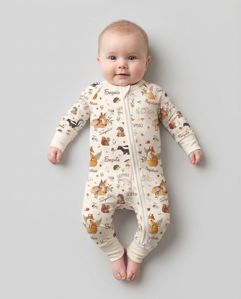 Custom Name Woodland Friends Bamboo Convertible Zippy