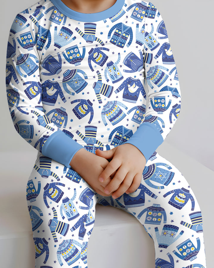 Cute Hanukkah Jumpers Bamboo Two Piece Long Sleeve Pajama Set