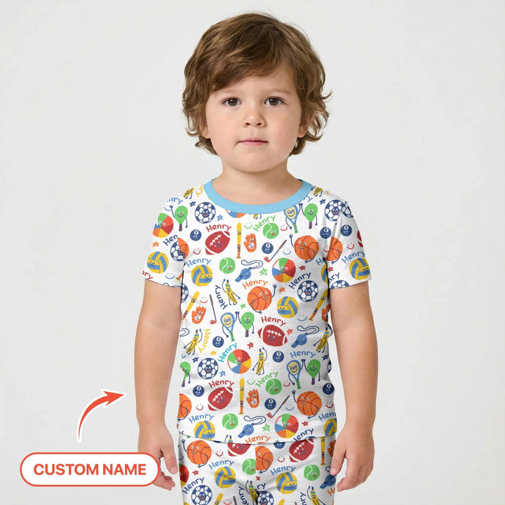 Play Ball Custom Name Bamboo Two Piece Short Sleeve Shorts Pajama Set