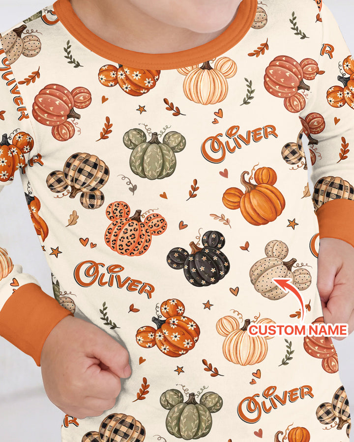 Custom Name Preppy Fall Mouse Bamboo Two Piece Long Sleeve Pajama Set