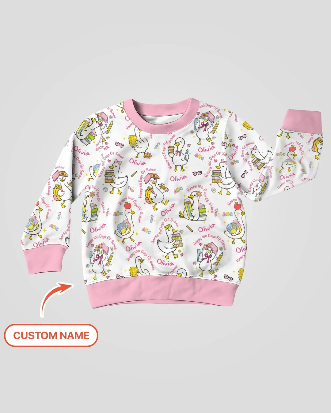 Personalisierter Name Gans Frohe 100 Schultage Bambus Rundhals-Sweatshirt