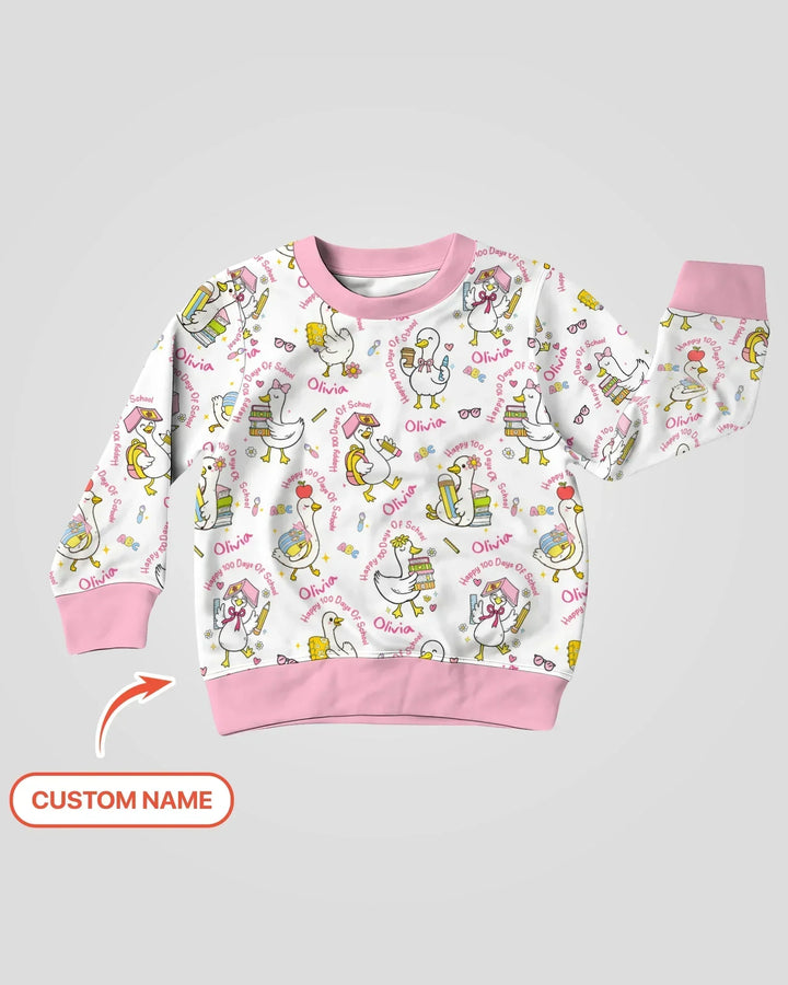Personalisierter Name Gans Frohe 100 Schultage Bambus Rundhals-Sweatshirt