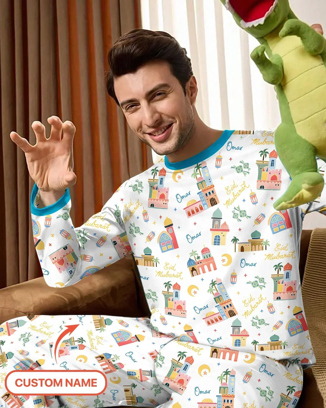 Eid Mubarak Custom Name Bamboo Men's Pajama Set