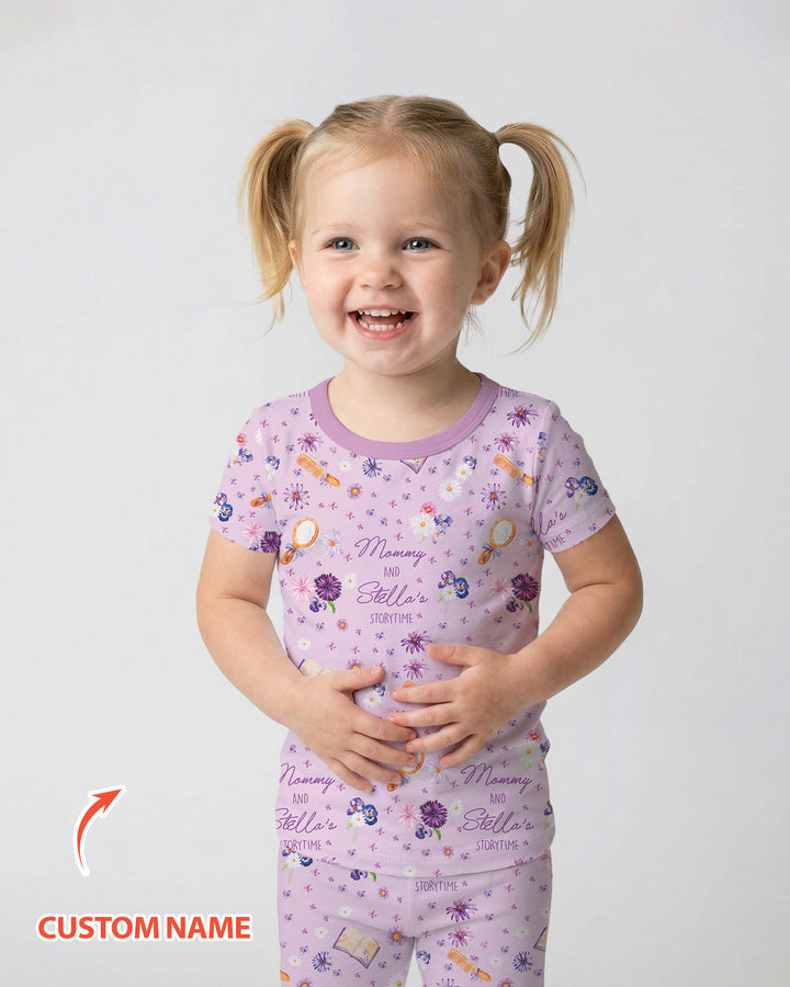 Mommy Daddy And Me Bedtime Story Family Matching Bamboo Two Piece Short Sleeve Pajama Set