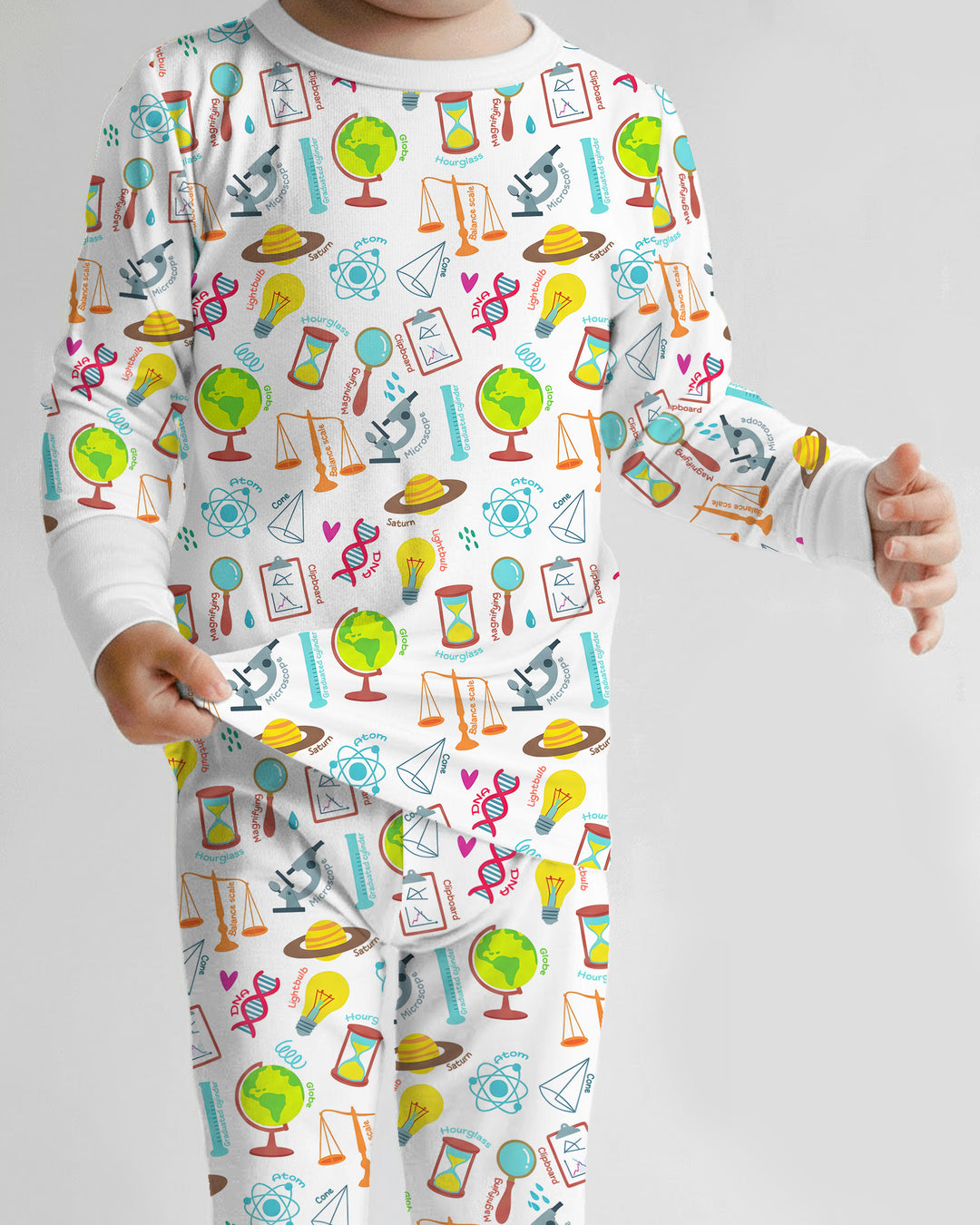 Tiny Scientist Explores The World Bamboo Two Piece Long Sleeve Pajama Set
