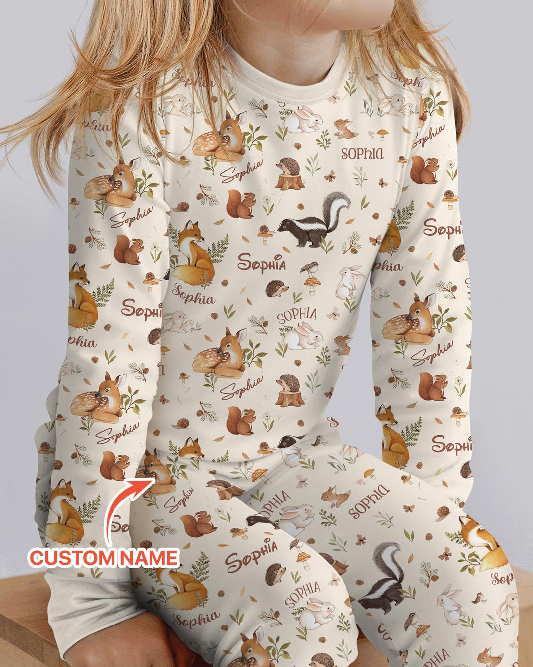 Custom Name Woodland Friends Bamboo Two Piece Long Sleeve Pajama Set