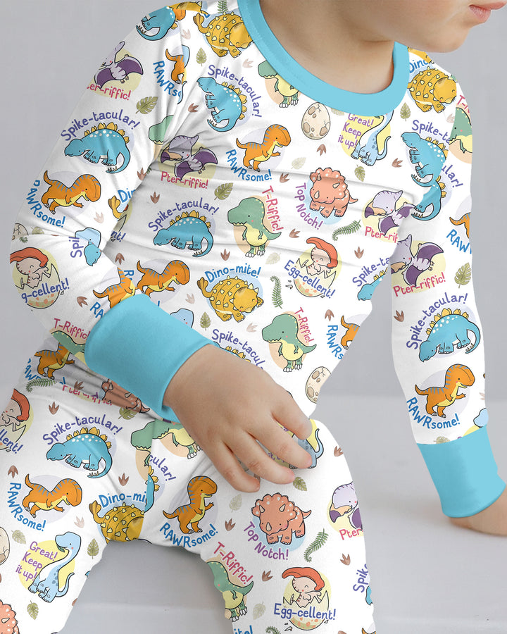 Cute Dinosaur Pun Bamboo Two Piece Long Sleeve Pajama Set