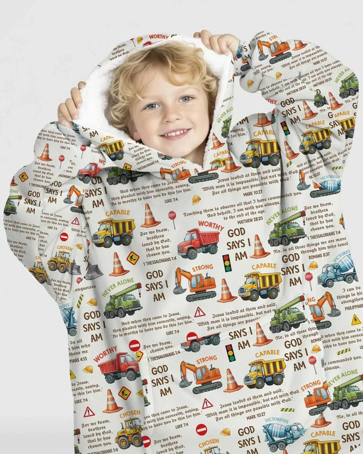 Bibelvers Baufahrzeuge Tragbarer Bambus-Decken-Hoodie