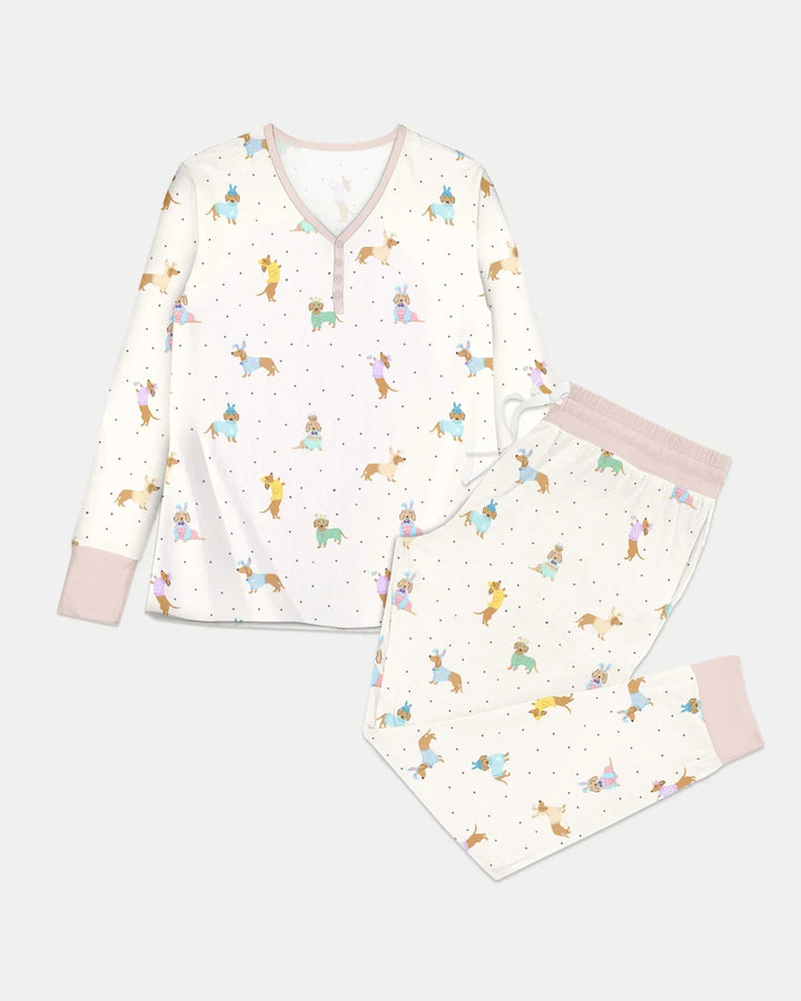 Oster-Dackel-Bambus-Damen-Pyjama-Set