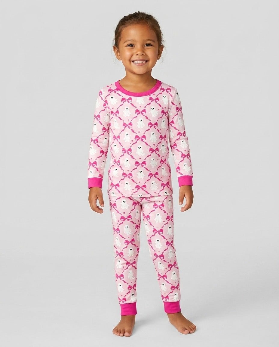 Cute Ghost Boo Coquette Halloween Bamboo Two Piece Long Sleeve Pajama Set