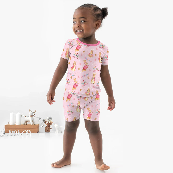 Custom 1st Christmas Rabbit Two Piece Short Sleeve Shorts Pajama Set , Custom 1st Christmas Rabbit Two Piece Short Sleeve Shorts Pajama Set - 12-18M