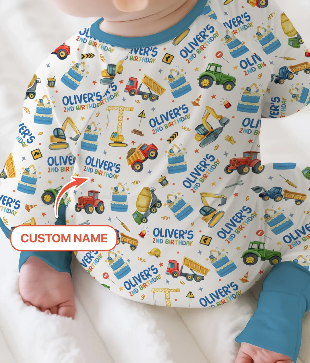 Custom Name Little Builder's Birthday Bamboo Convertible Zippy