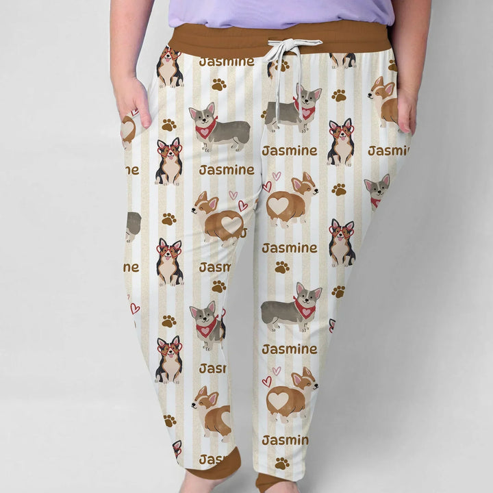Personalisierter Name Verspielte Corgis Familie Passender Bambus Damen Schlafanzug