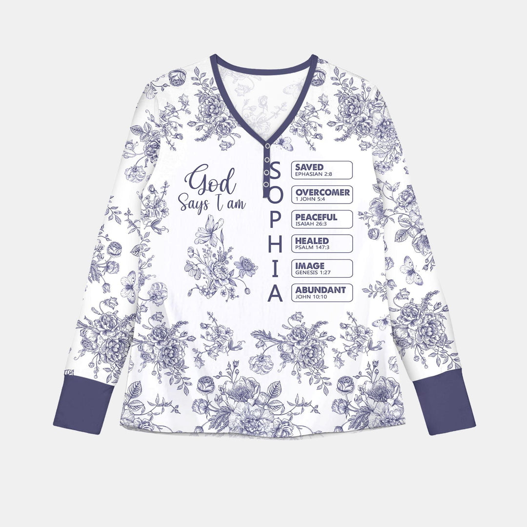 God Says I Am – Faith in Bloom Schlafanzug-Set aus Bambus für Damen mit individuellem Namen und Affirmationen