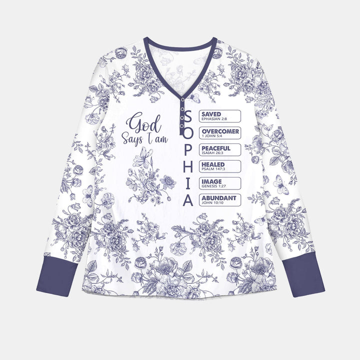 God Says I Am – Faith in Bloom Schlafanzug-Set aus Bambus für Damen mit individuellem Namen und Affirmationen