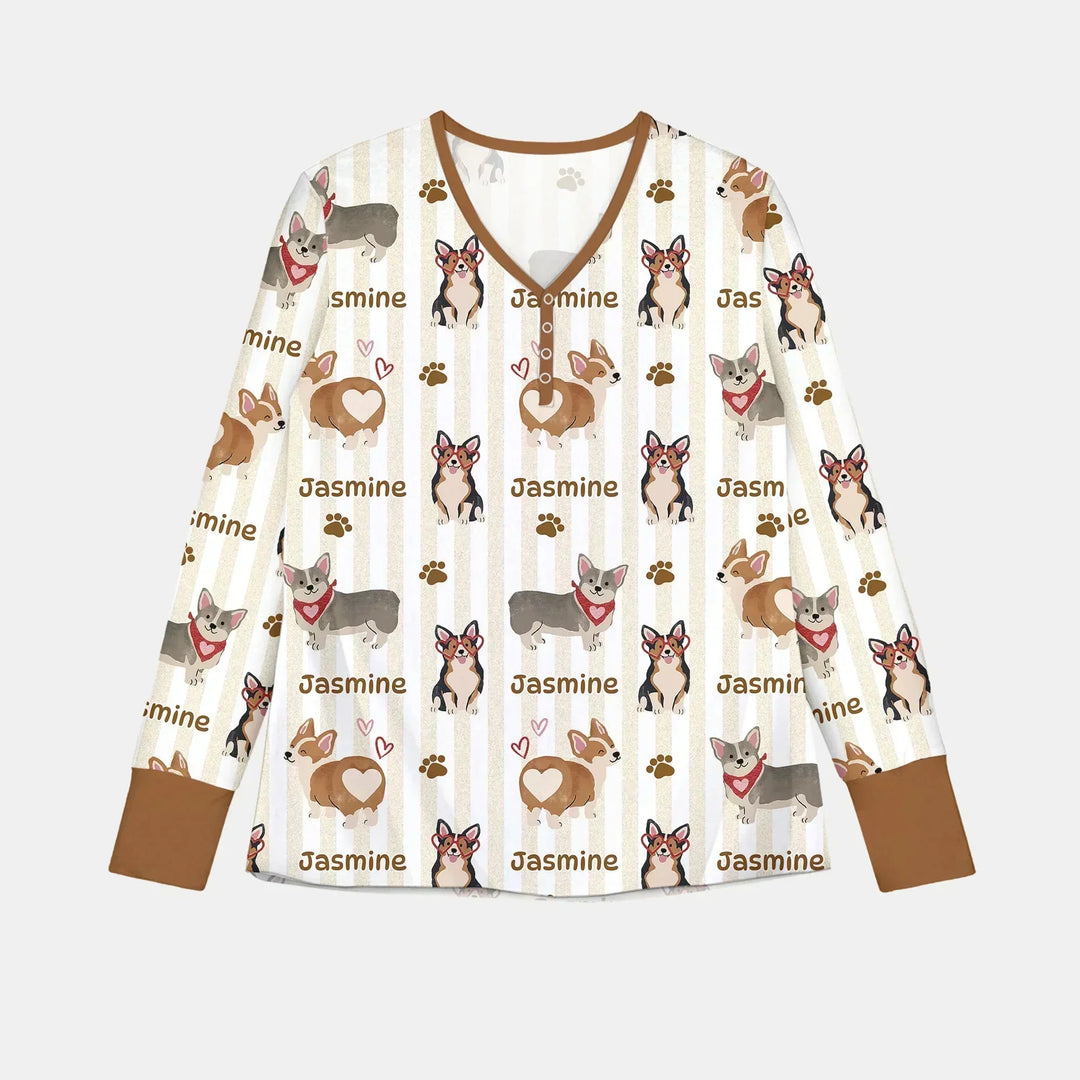 Personalisierter Name Verspielte Corgis Familie Passender Bambus Damen Schlafanzug
