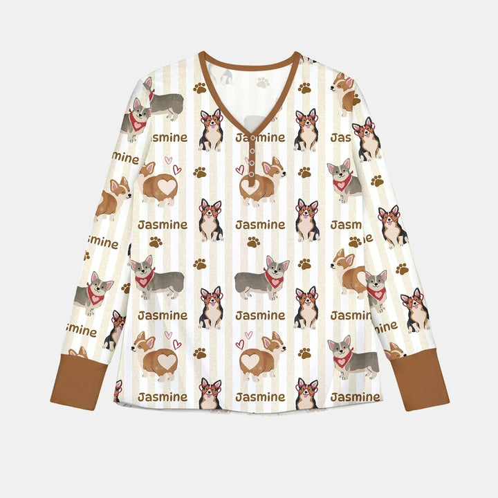 Personalisierter Name Verspielte Corgis Familie Passender Bambus Damen Schlafanzug
