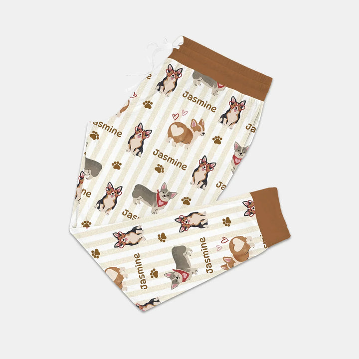 Personalisierter Name Verspielte Corgis Familie Passender Bambus Damen Schlafanzug