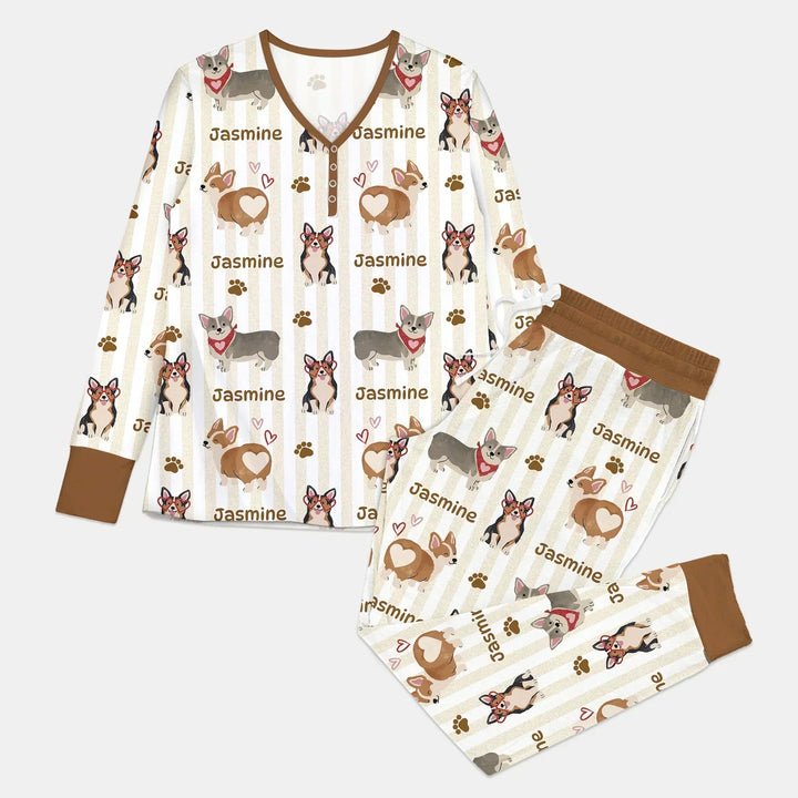Personalisierter Name Verspielte Corgis Familie Passender Bambus Damen Schlafanzug