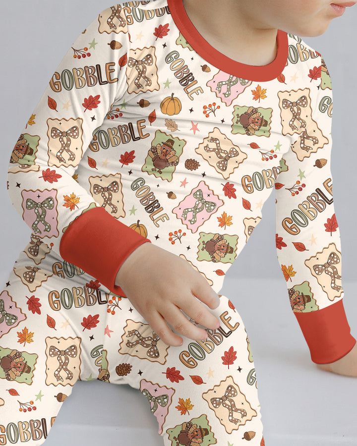 Preppy Thanksgiving Gobble Bamboo Two Piece Long Sleeve Pajama Set