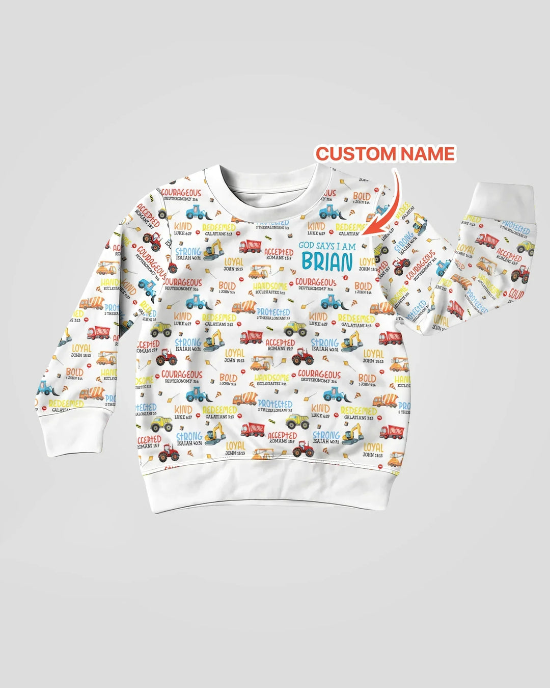 Personalisiertes „Gott sagt, ich bin ein kleiner Baumeister“-Bambus-Rundhals-Sweatshirt