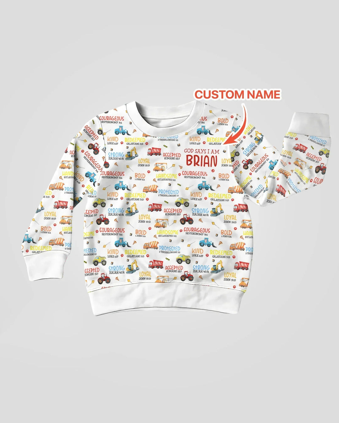 Personalisiertes „Gott sagt, ich bin ein kleiner Baumeister“-Bambus-Rundhals-Sweatshirt