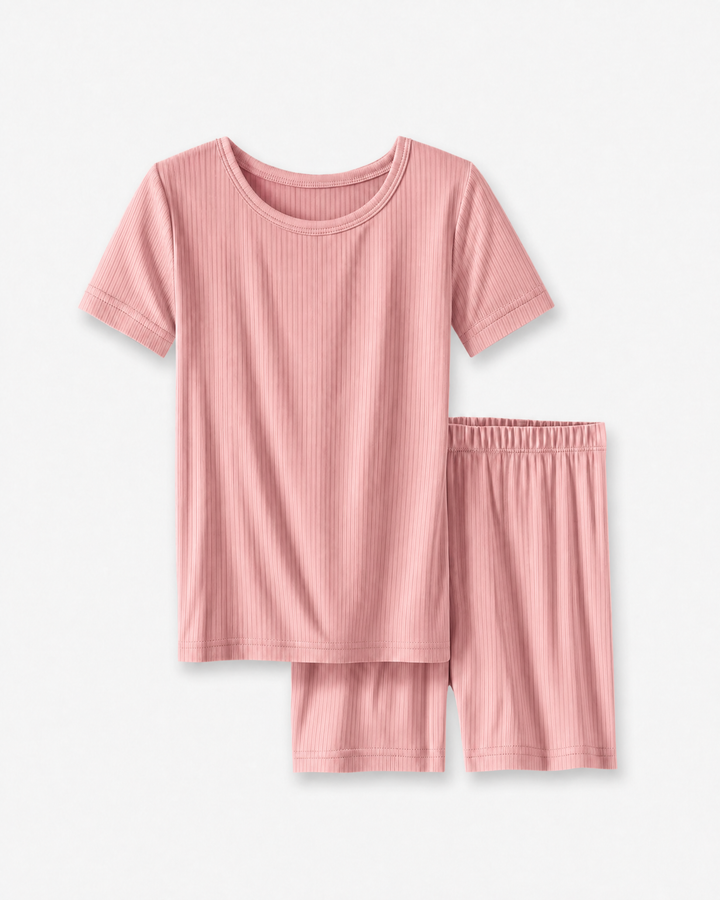 Ribbed Bamboo Two Piece Short Sleeve Short Pajama Set