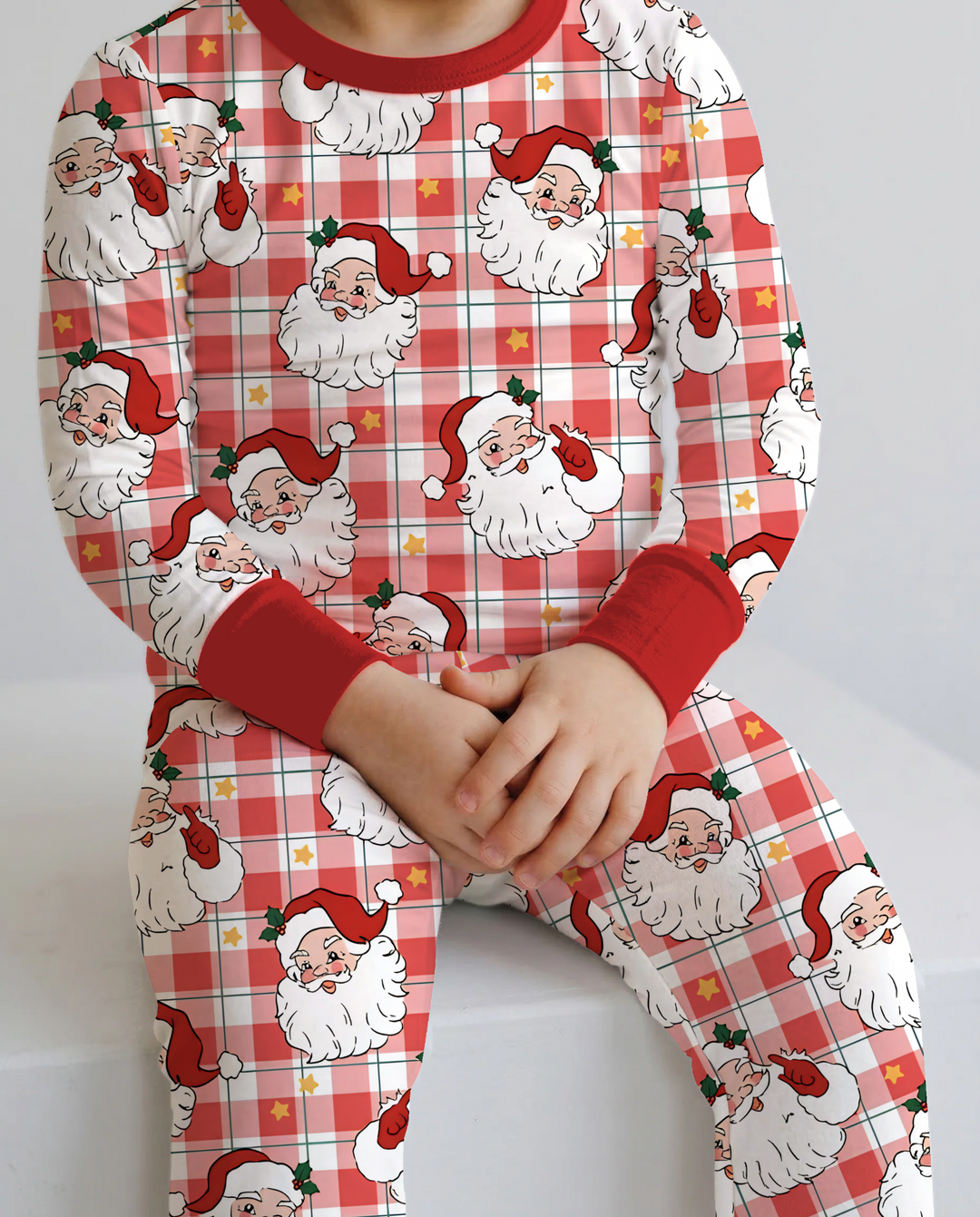 Santa Plaid Cheer Bamboo Two Piece Long Sleeve Pajama Set