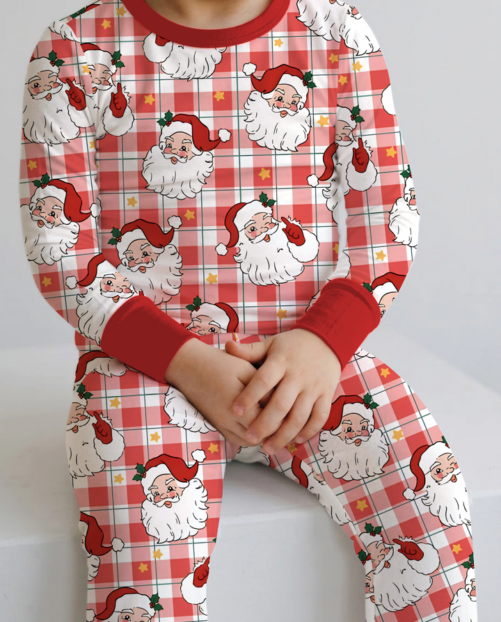Santa Plaid Cheer Bamboo Two Piece Long Sleeve Pajama Set
