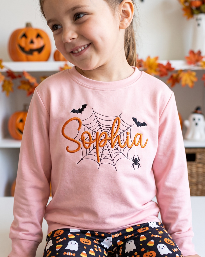 Custom Name Spider Web Embroidered Bamboo Crewneck Sweatshirt