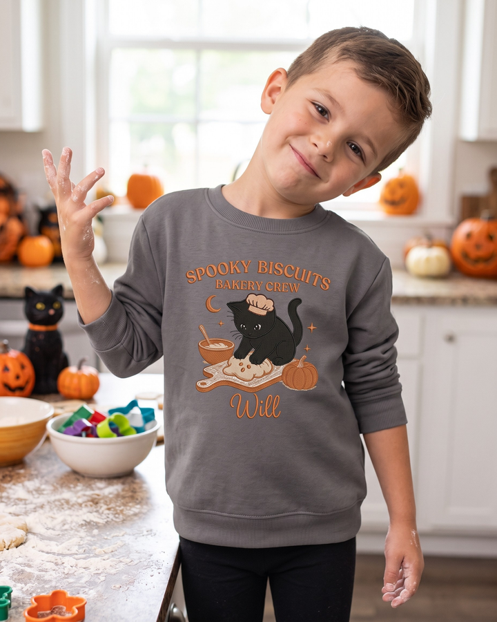 Custom Name Spooky Baker Crew Embroidered Bamboo Crewneck Sweatshirt