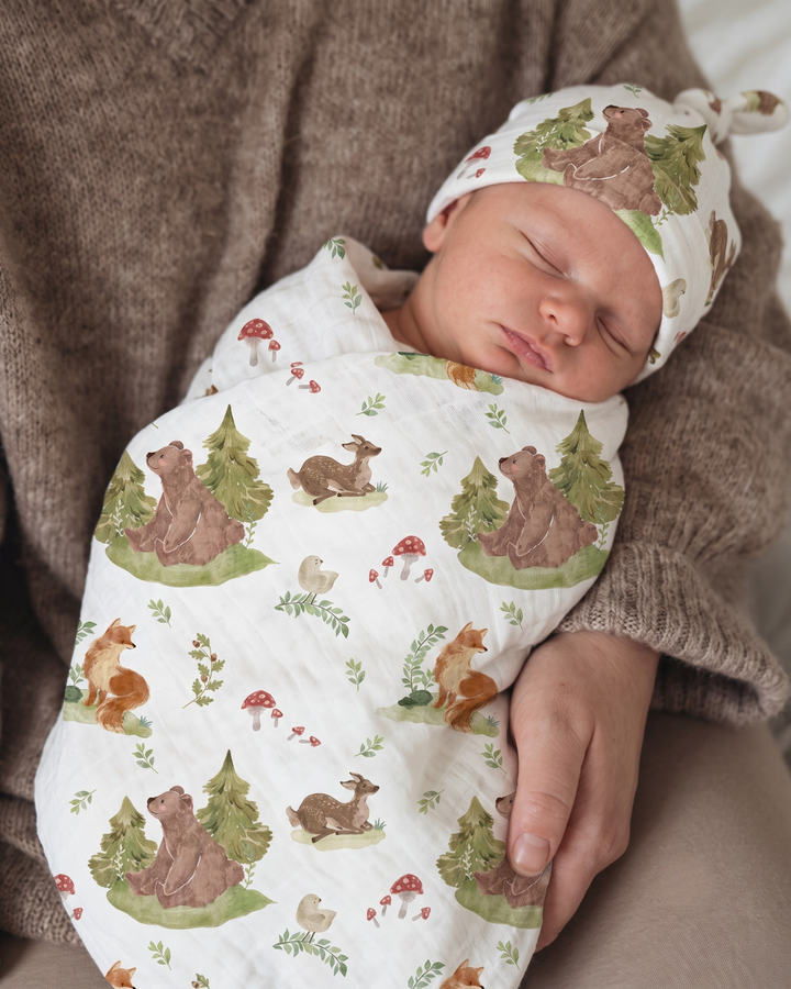 Woodland Forest Friends Bamboo Swaddle Blanket