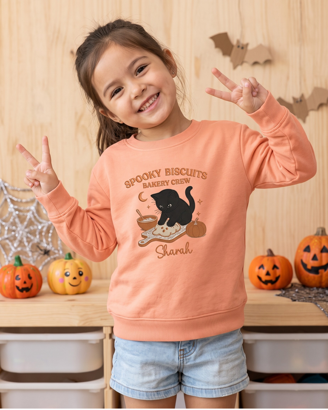 Custom Name Spooky Baker Crew Embroidered Bamboo Crewneck Sweatshirt