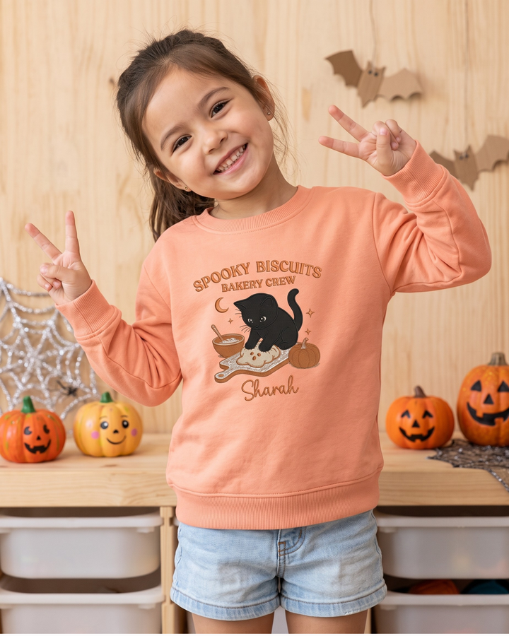 Custom Name Spooky Baker Crew Embroidered Bamboo Crewneck Sweatshirt