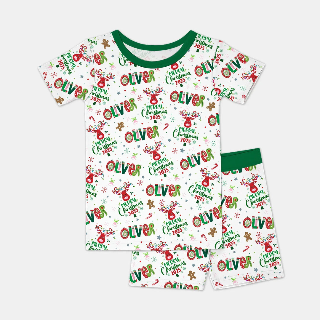 Custome Name "Whimsical Little Green" Two Piece Short Sleeve Shorts Pajama Set , Custome Name "Whimsical Little Green" Two Piece Short Sleeve Shorts Pajama Set - 12-18M