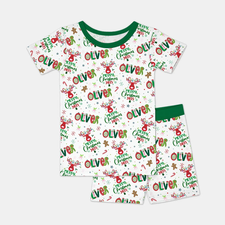 Custome Name "Whimsical Little Green" Two Piece Short Sleeve Shorts Pajama Set , Custome Name "Whimsical Little Green" Two Piece Short Sleeve Shorts Pajama Set - 12-18M