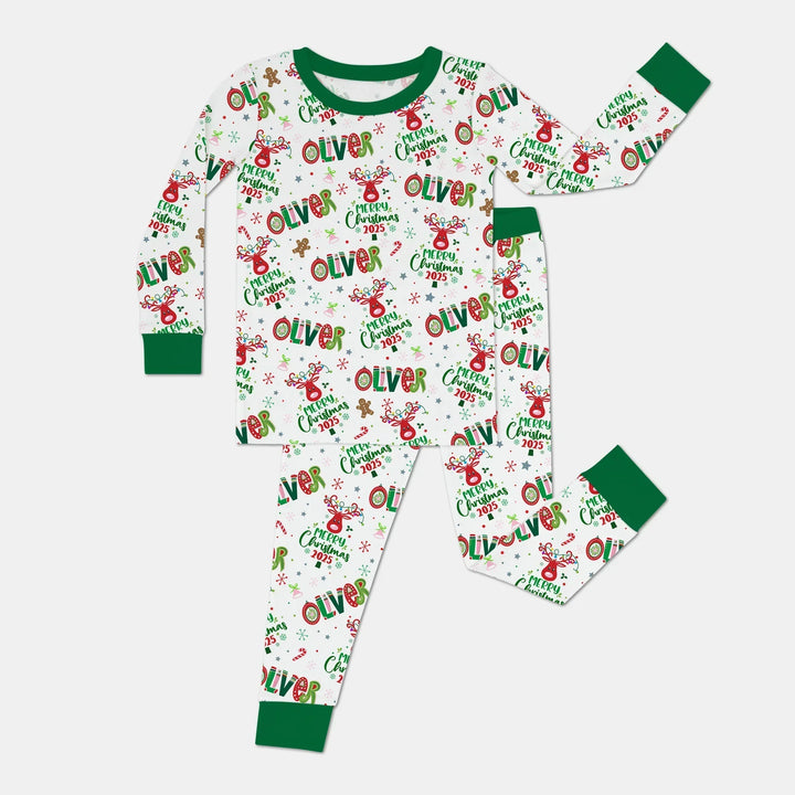 Custome Name "Whimsical Little Green" Two Piece Long Sleeve Pajama Set , Custome Name "Whimsical Little Green" Two Piece Long Sleeve Pajama Set - 12-18M