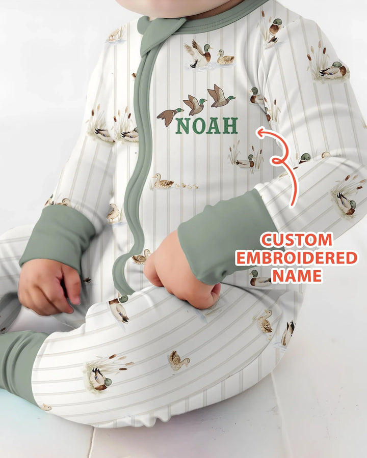 Custom Embroidered Name Mallard Duck  Bamboo Convertible Zippy
