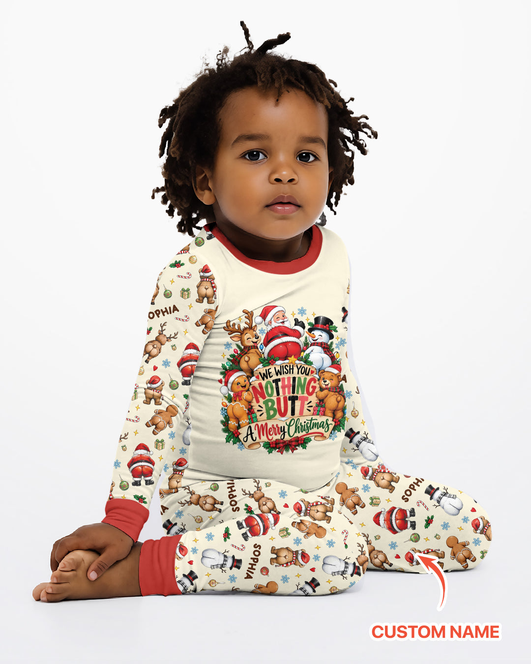 We Wish You Nothing But A Merry Christmas Custom Name Bamboo Two Piece Long Sleeve Pajama Set