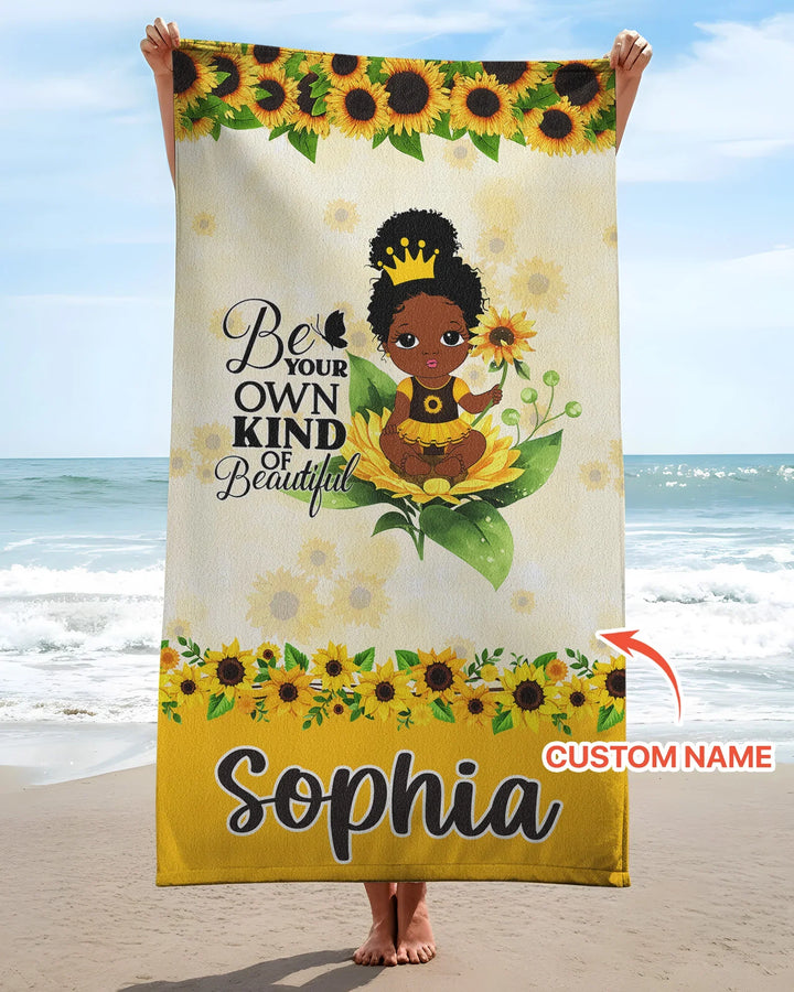 Custom Name Sunflower Queen Bamboo Beach Towel