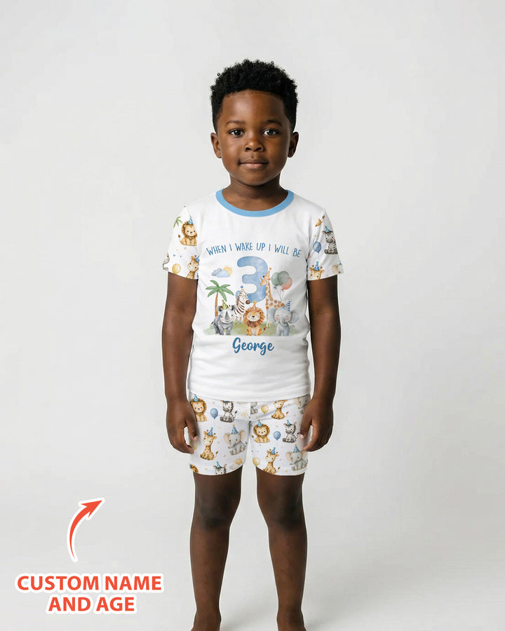 Custom Name Safari Animals When I Wake Up I Will Be Birthday Bamboo Two Piece Short Sleeve Shorts Pajama Set