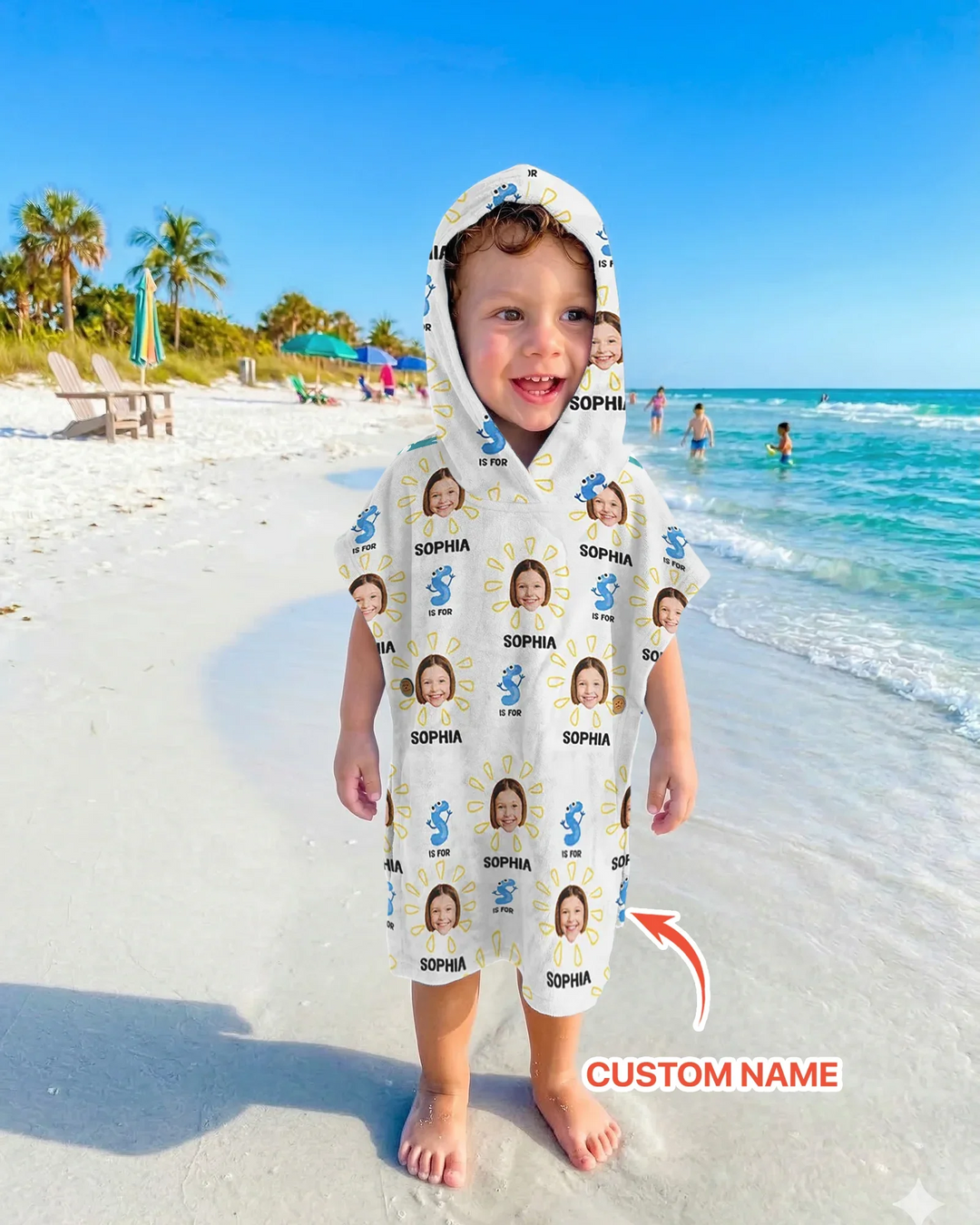 Custom Photo Summer Letter Kid Bamboo Swim Poncho