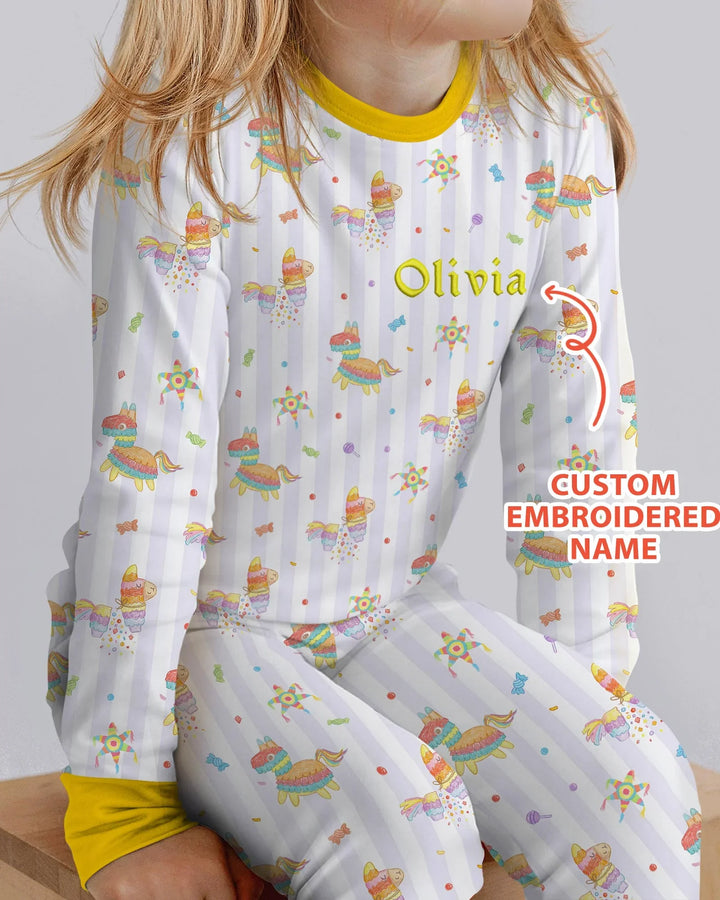 Personalized Embroidered Name Cinco De Mayo Bamboo Two Piece Long Sleeve Pajama Set