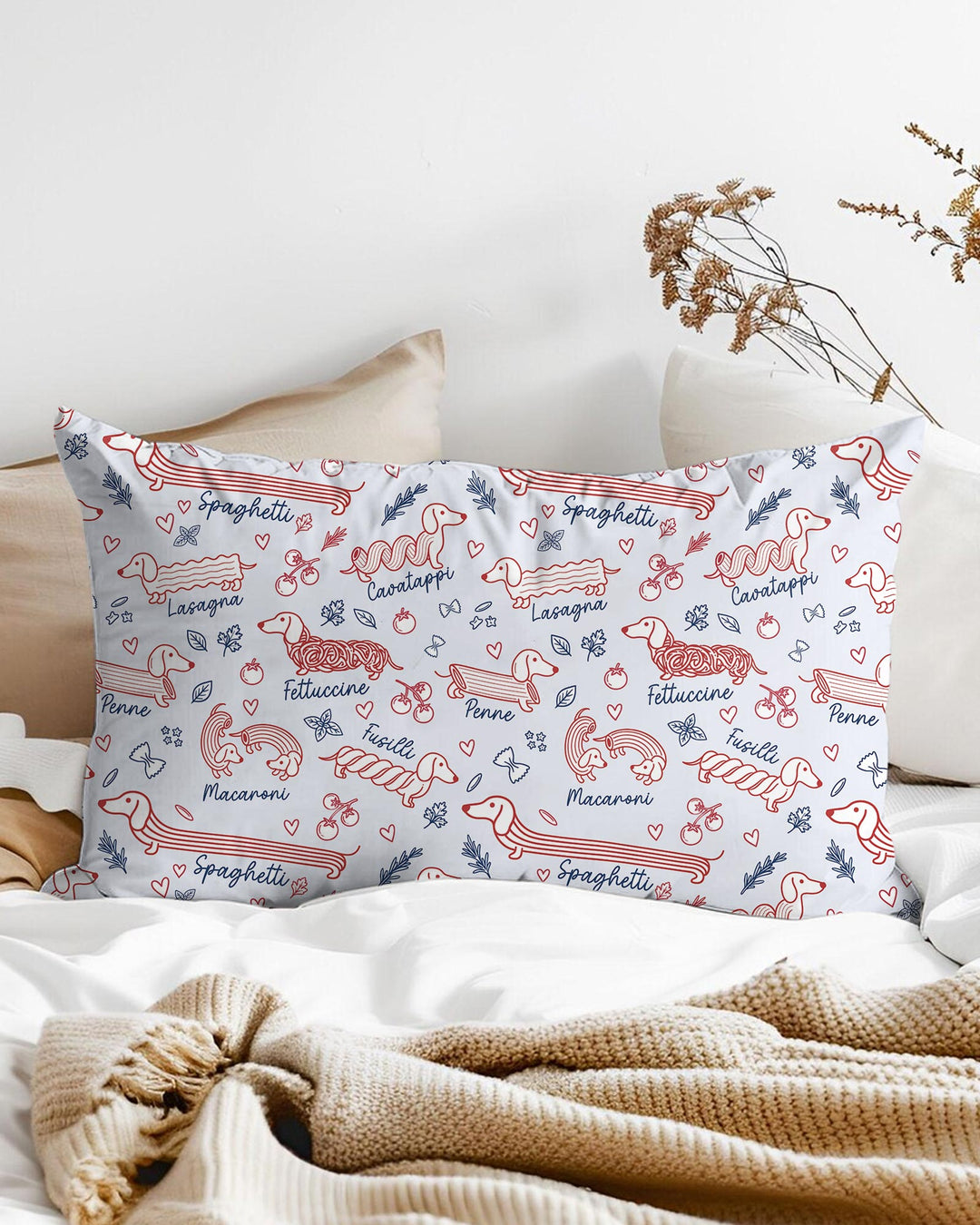Funny Dachshund Pasta Pups Bamboo Pillow Case