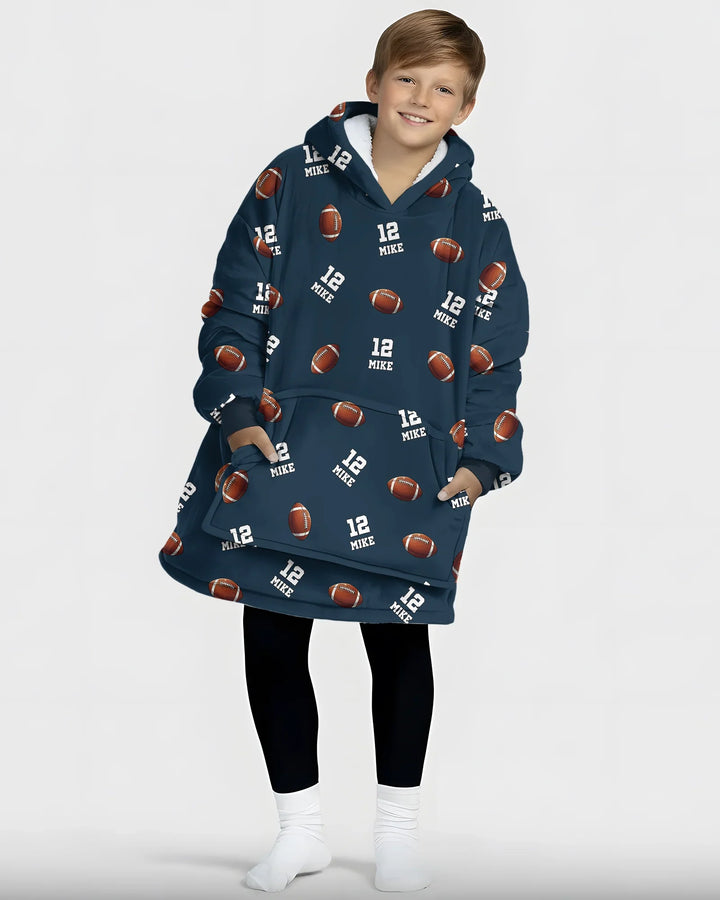 Football Pattern Personalized Bamboo Blanket Hoodie