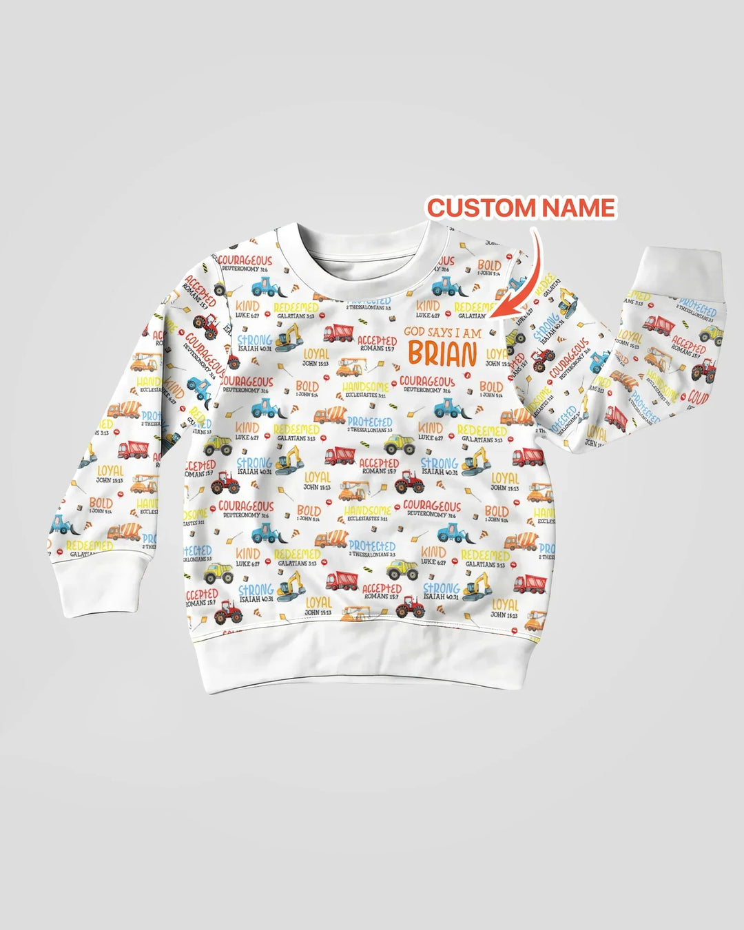 Personalisiertes „Gott sagt, ich bin ein kleiner Baumeister“-Bambus-Rundhals-Sweatshirt