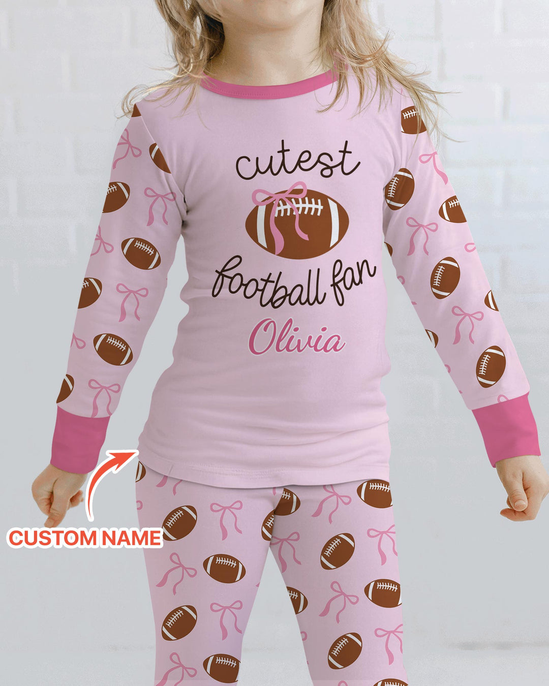 Custom Name Cutest Football Fan Bamboo Two Piece Long Sleeve Pajama Set