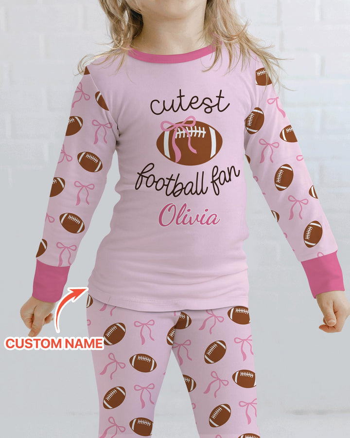 Custom Name Cutest Football Fan Bamboo Two Piece Long Sleeve Pajama Set