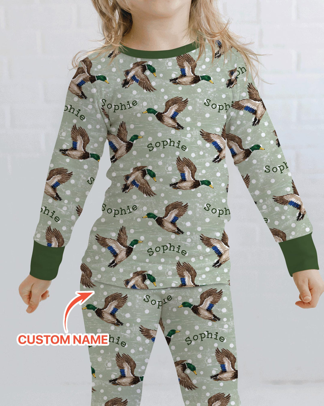 Custom Name Flying Mallard Duck Bamboo Two Piece Long Sleeve Pajama Set
