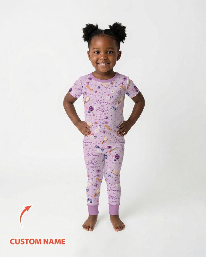 Mommy Daddy And Me Bedtime Story Family Matching Bamboo Two Piece Short Sleeve Pajama Set